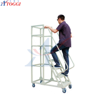 6 steps trolley platform ladder for warehouse