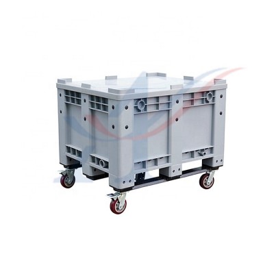 Heavy duty plastic pallet box with cover and wheels